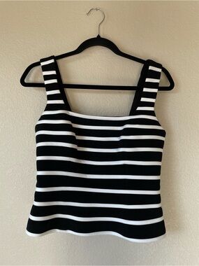 Vintage Cache Black White Striped Structured Fitted Tank Top